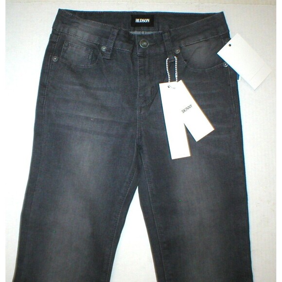 New Girls Designer Hudson Skinny Jeans 14 Gray Faded Black Graphite NWT Logo - Picture 2 of 4